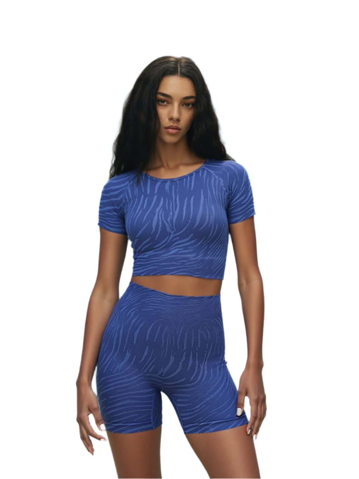 Xooie Fit women's fitted activewear set in blue with textured design for workouts and yoga