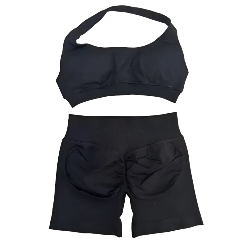 Xooie Fit women's fitness bra shorts set in black for comfortable workouts and activewear