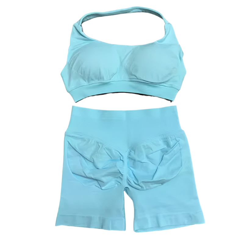 Xooie Fit women's fitness bra shorts set in light blue for comfortable workouts