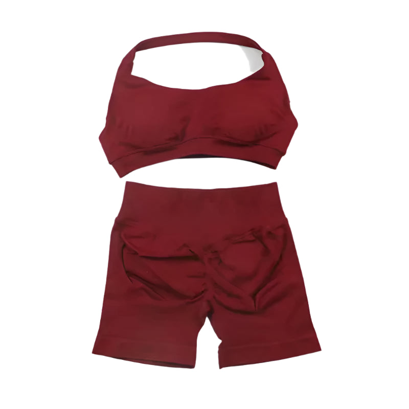 Xooie Fit women's fitness bra shorts set in maroon for comfortable workout performance