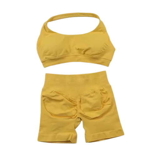 Xooie Fit Women's Fitness Bra Shorts Set in Yellow for Comfortable Gym Workouts