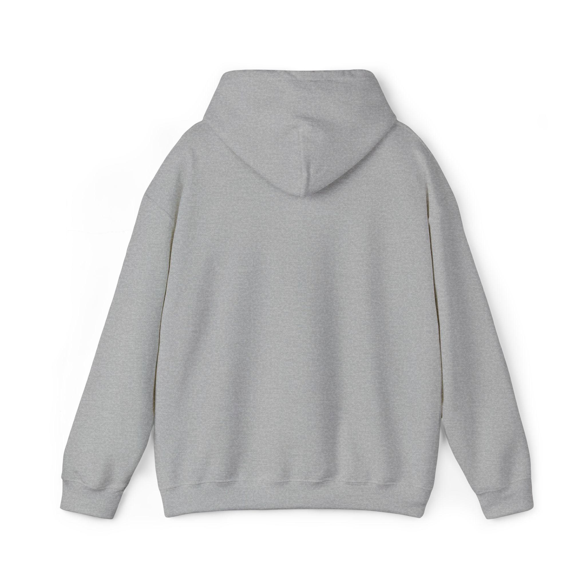 Sport Grey hoodie back view with hood and kangaroo pocket seam detailing