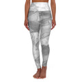Women's high-waist yoga leggings, gray marble all-over print, full-length.