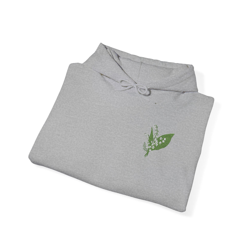 Folded Sport Grey hoodie with green leaf embroidery and hood drawstrings