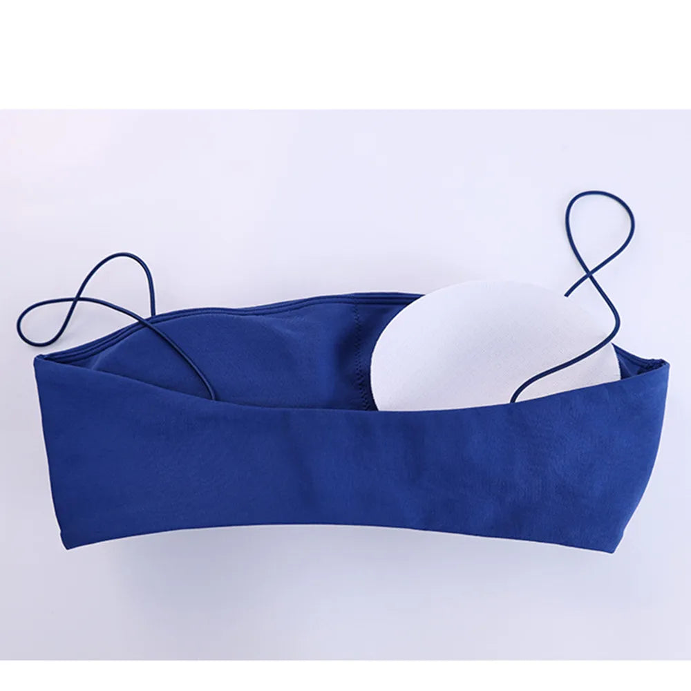Royal Blue thin-strap bra with matching cover top, laid flat