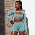 Conjunto 3 piezas de top y sujetador con tirantes finos en azul haze, manga larga y short