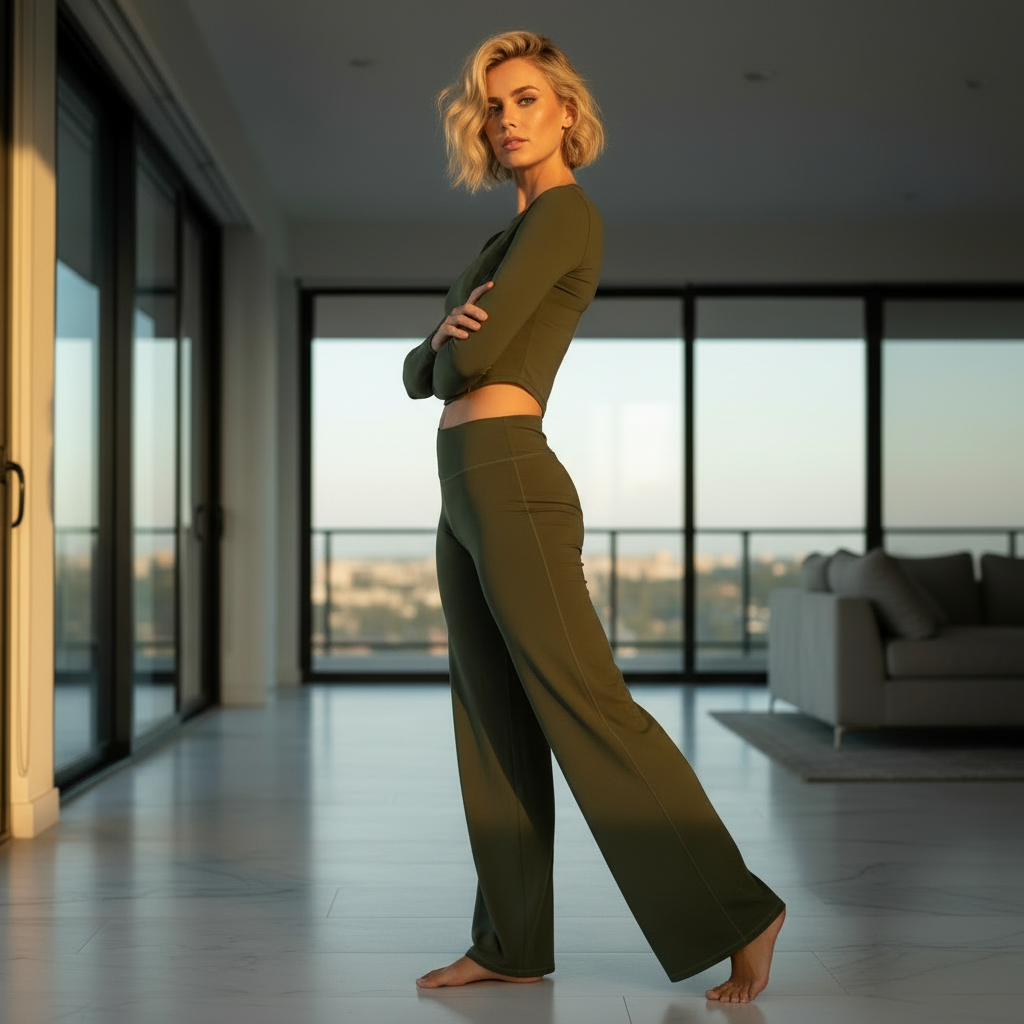 Errands, But Comfy | Long Sleeve Half Shirt + Flared Pants Set