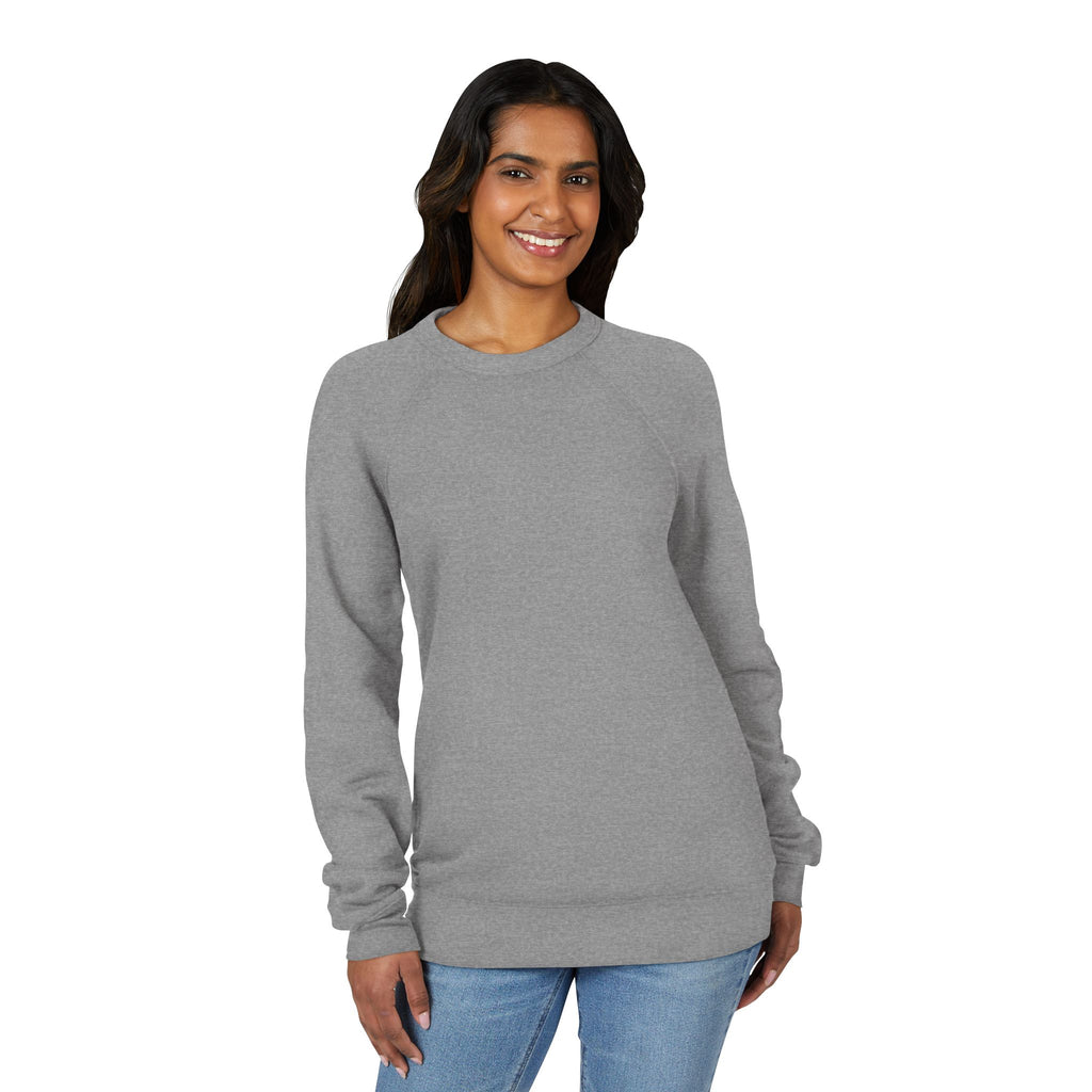 Silver grey crewneck fleece sweatshirt front on model