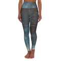 High-waisted yoga leggings, blue-green tie-dye allover print, full length