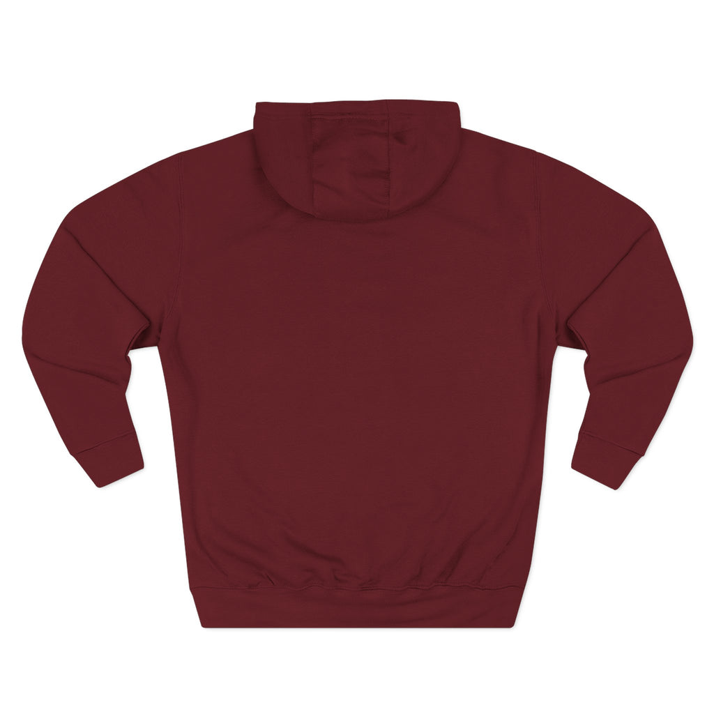 Burgundy pullover hoodie with hood, no visible front print