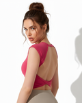 Rose fitted active shirt with open back and crisscross back detail