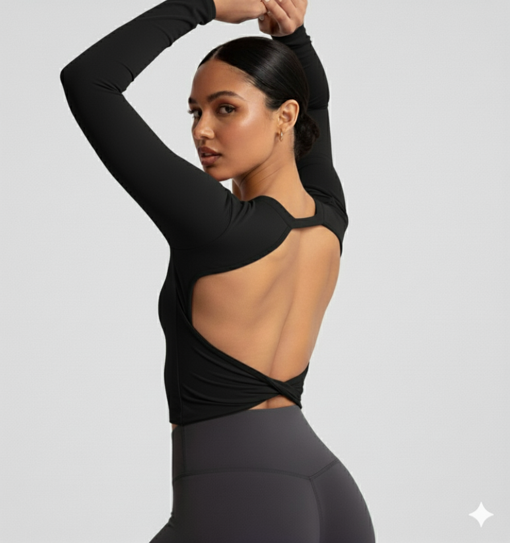 Compressed Never Stressed | Backless Long Sleeve Fitted Active Crop Top
