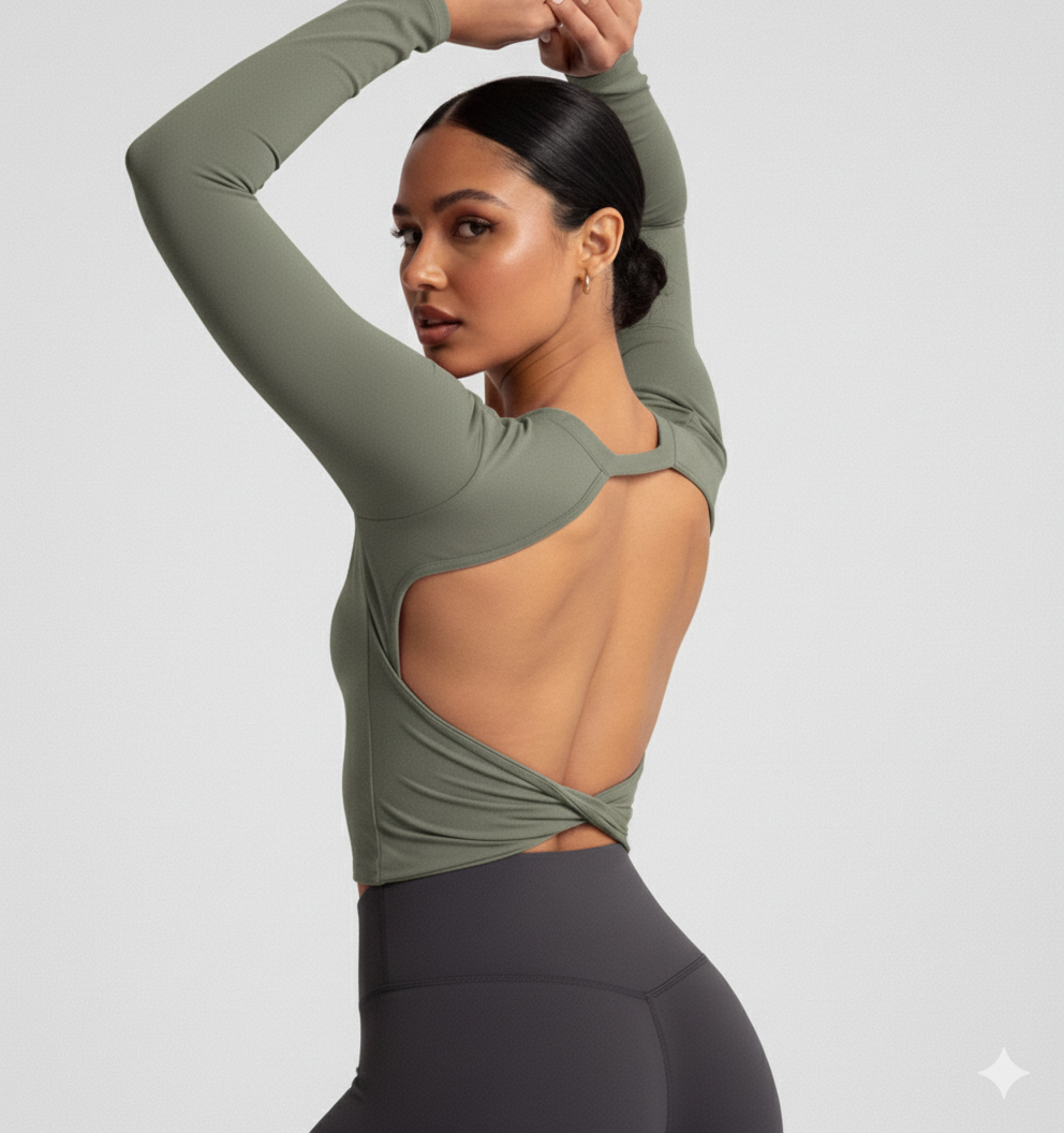 Compressed Never Stressed | Backless Long Sleeve Fitted Active Crop Top
