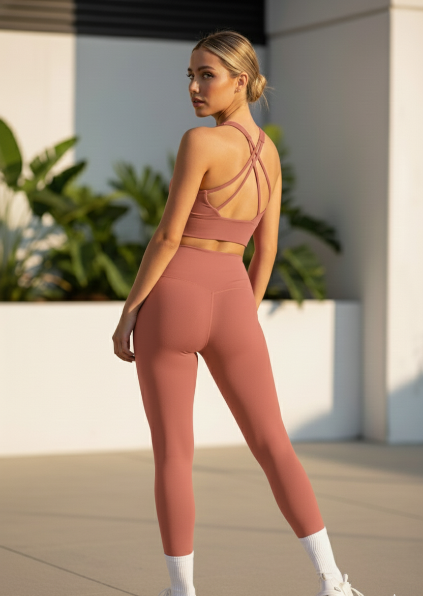 May Your Delulu Come Truelulu | Strappy X-Back Fitness Bra + High Waisted Leggings Set