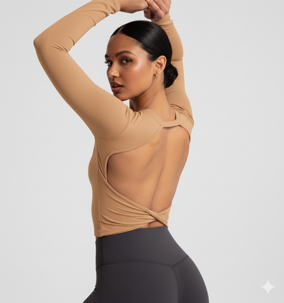 Compressed Never Stressed | Backless Long Sleeve Fitted Active Crop Top