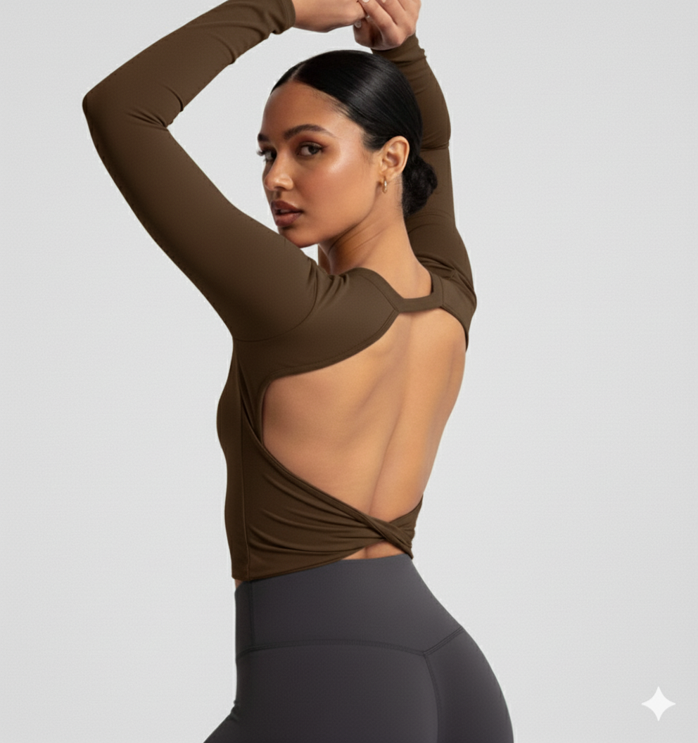 Compressed Never Stressed | Backless Long Sleeve Fitted Active Crop Top
