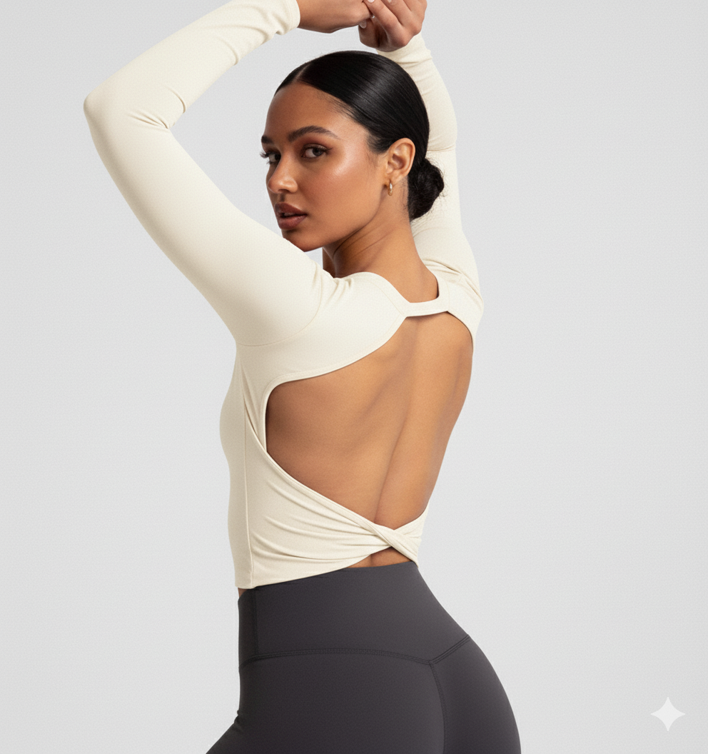 Compressed Never Stressed | Backless Long Sleeve Fitted Active Crop Top