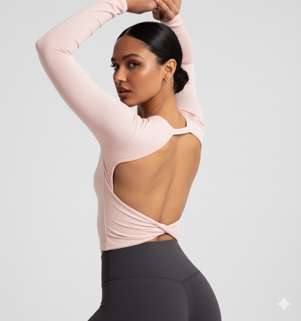 Compressed Never Stressed | Backless Long Sleeve Fitted Active Crop Top