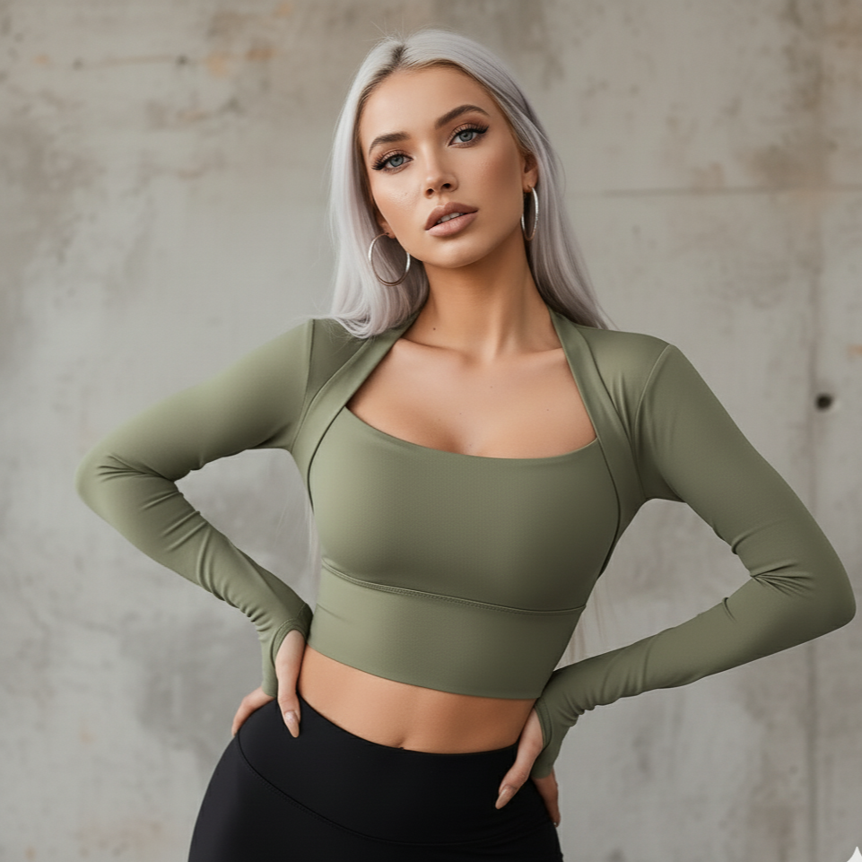 She Means Business | Fitted Activewear Top w/ Thumbhole Sleeves