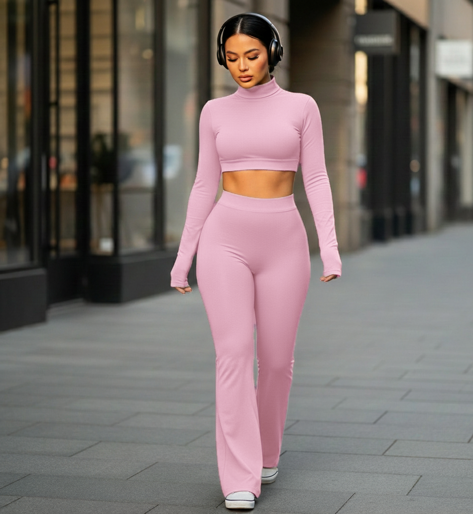 Yes, Hunny | Long Sleeve Backless Turtle Neck + High Waisted Flare Leggings Matching Set