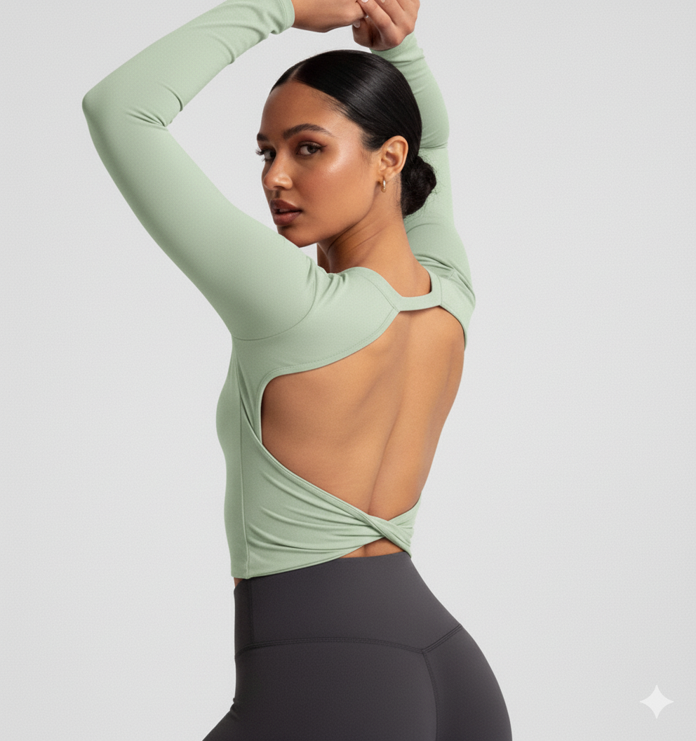 Compressed Never Stressed | Backless Long Sleeve Fitted Active Crop Top