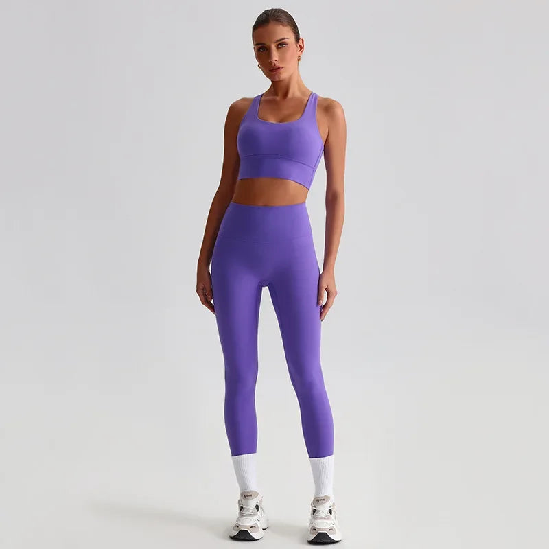 May Your Delulu Come Truelulu | Strappy X-Back Fitness Bra + High Waisted Leggings Set