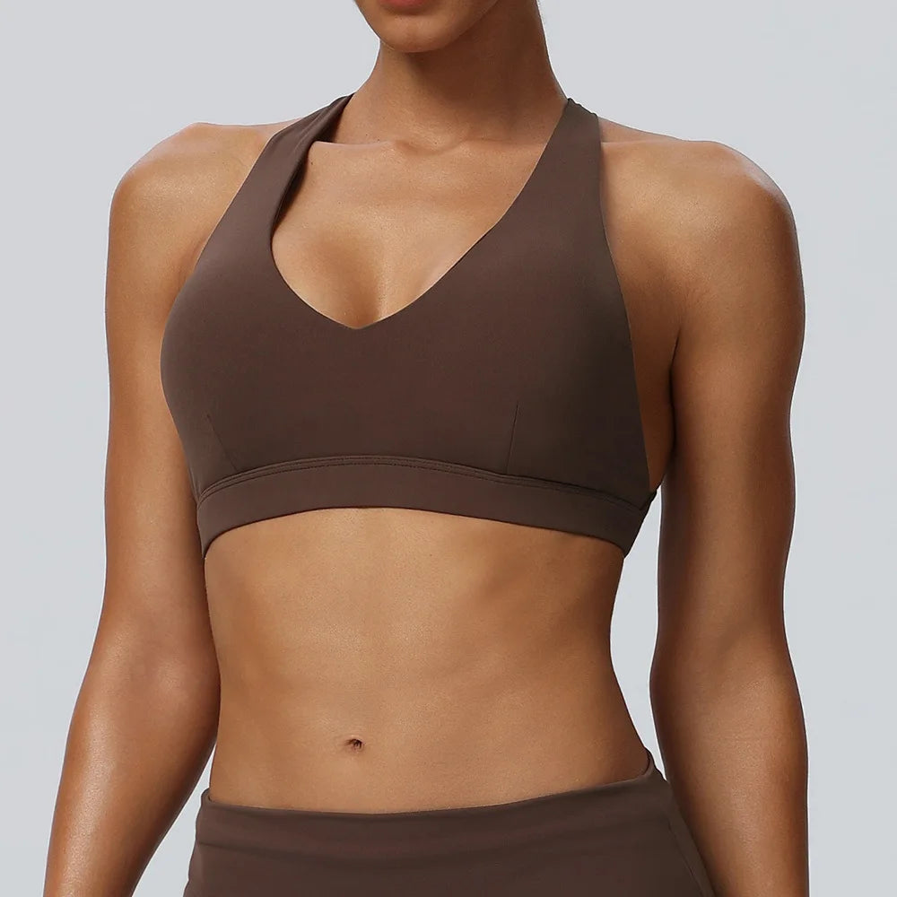 VEQKING Hollow Back Women Sports Bras Naked Feel Yoga Crop Tops Detachable Pads Gym Fitnss Bralettes Quick Dry Workout Tops