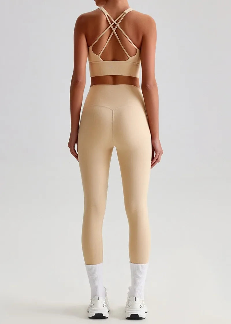 May Your Delulu Come Truelulu | Strappy X-Back Fitness Bra + High Waisted Leggings Set