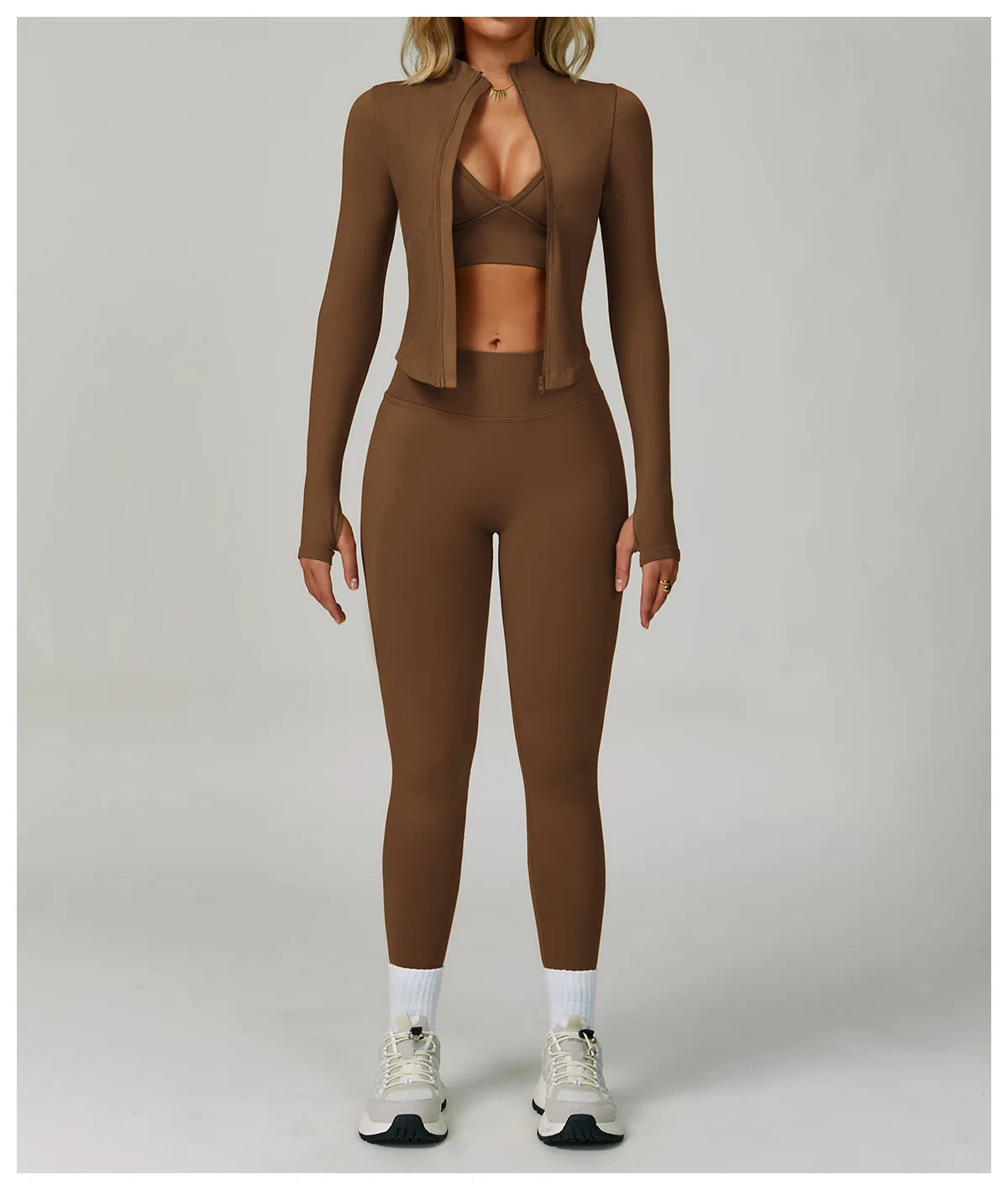 Catching Glances | Sport Bra + Active Leggings + Jacket Matching Set