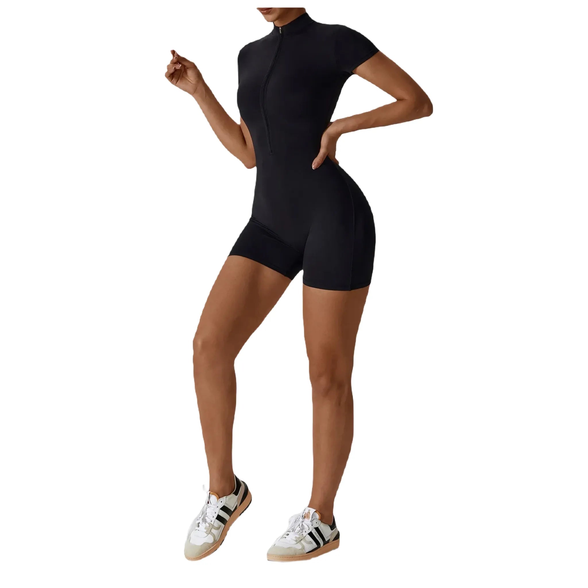 Fitted Coke Bottle Zipper One-Piece Romper