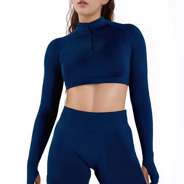 Zip Never Trip | Long Sleeve Crop Top Zipper Collar w/ Thumb Hole Sleeves Active Top