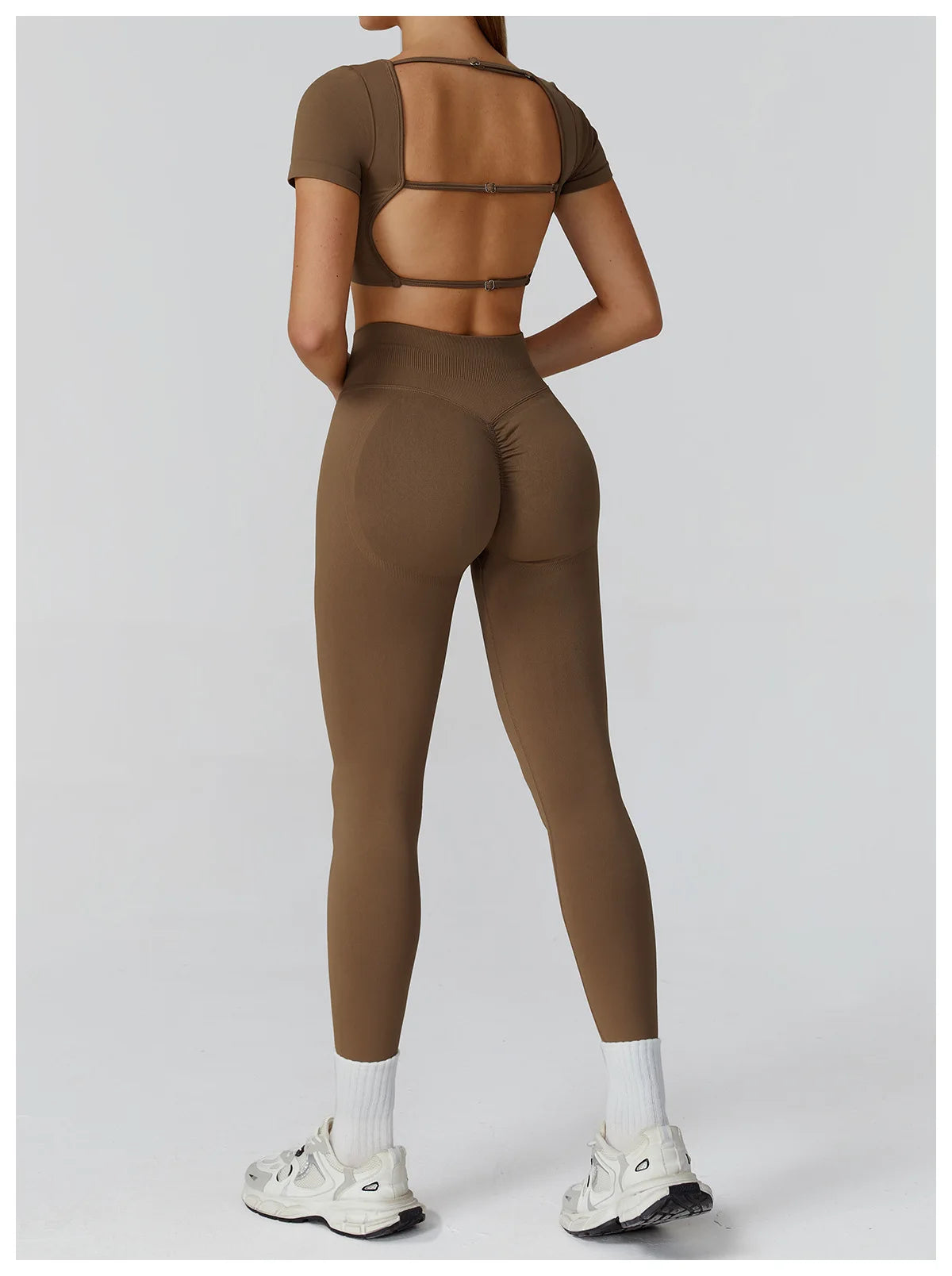 Too Cute To Cover | Backless Crop Top + High Waist Active Leggings Set