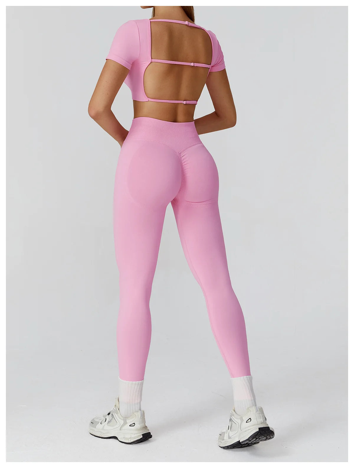 Too Cute To Cover | Backless Crop Top + High Waist Active Leggings Set