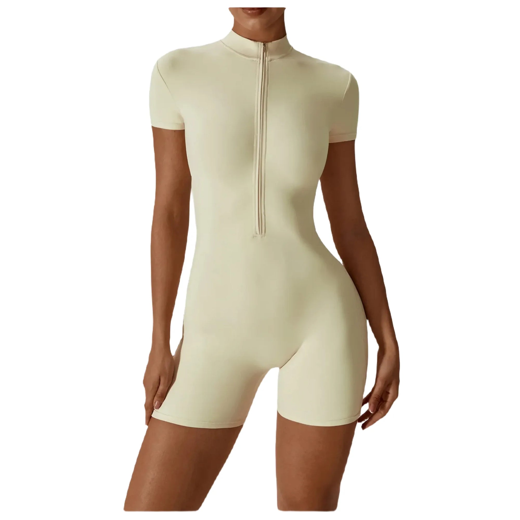 Fitted Coke Bottle Zipper One-Piece Romper
