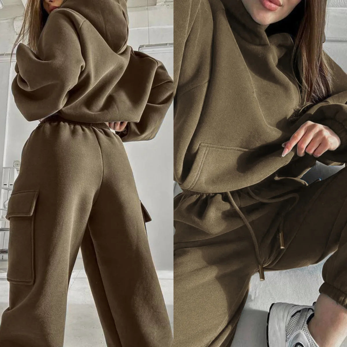 Now Babe, Jogger Hoody + Sweat Pants W/ Pockets Two-Piece Set