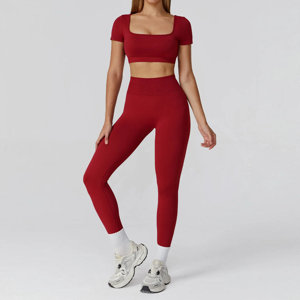 Too Cute To Cover | Backless Crop Top + High Waist Active Leggings Set