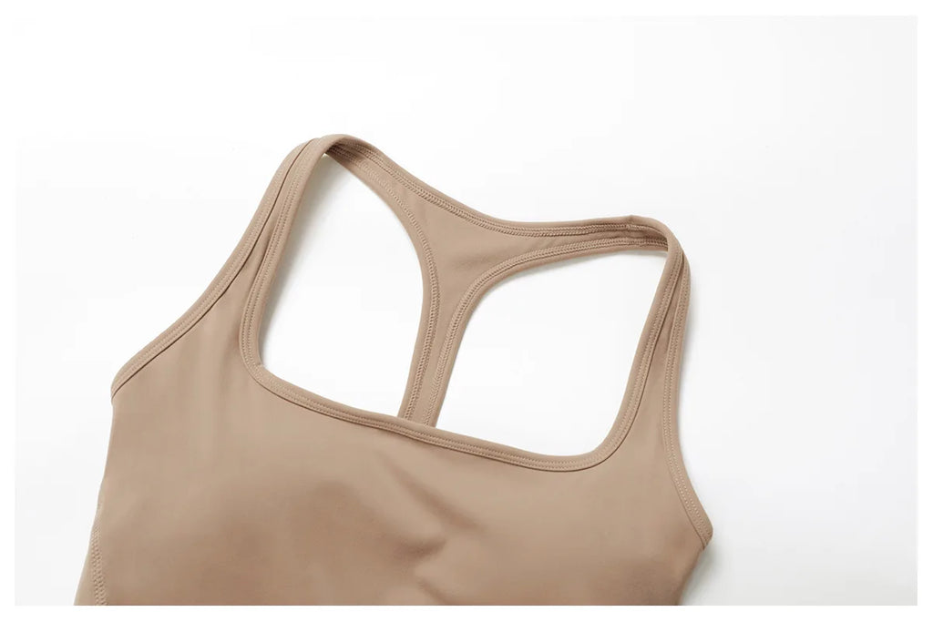 Badminton Bae Active Dress, Träger-Rücken, beige/tan, mit hoher, blickdichter Vorderseite