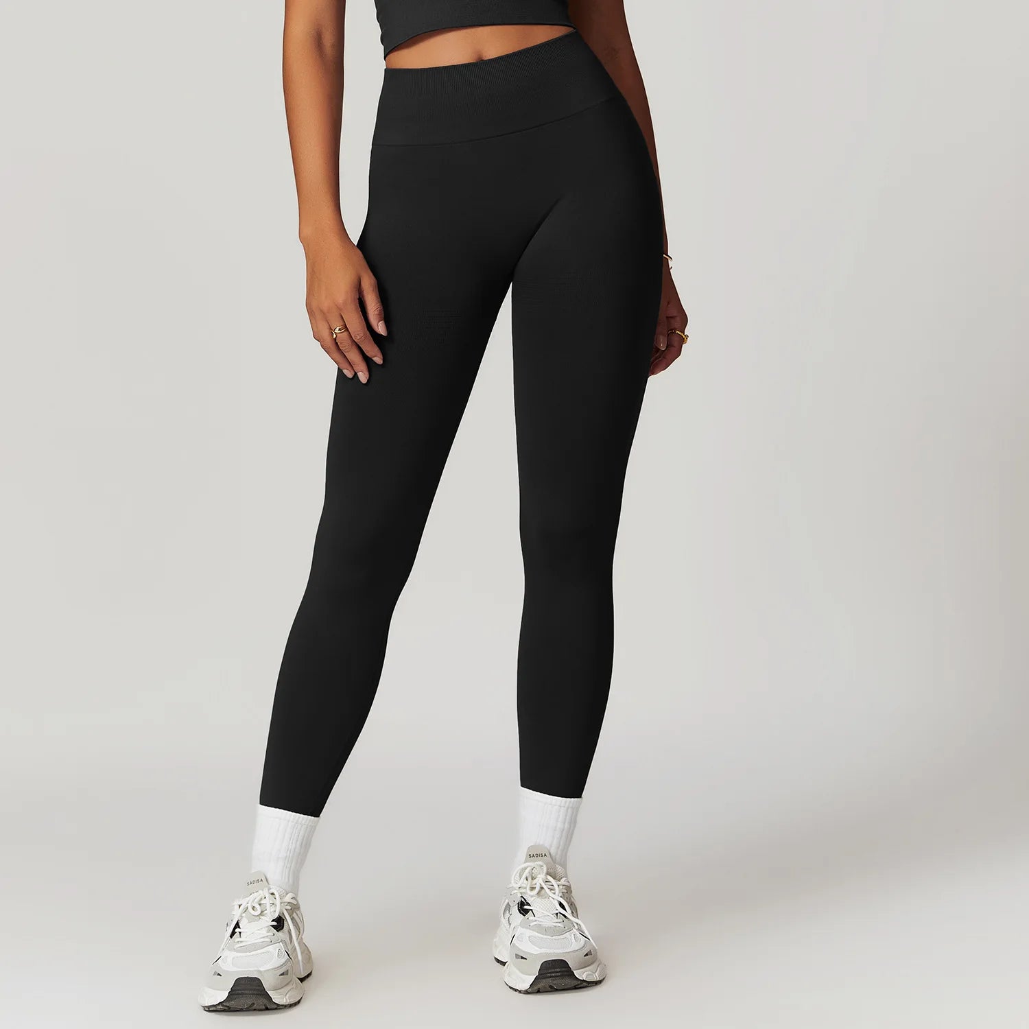 No Spiff High Waisted Active Leggings, schwarz, hohe Taille, langes enges Bein