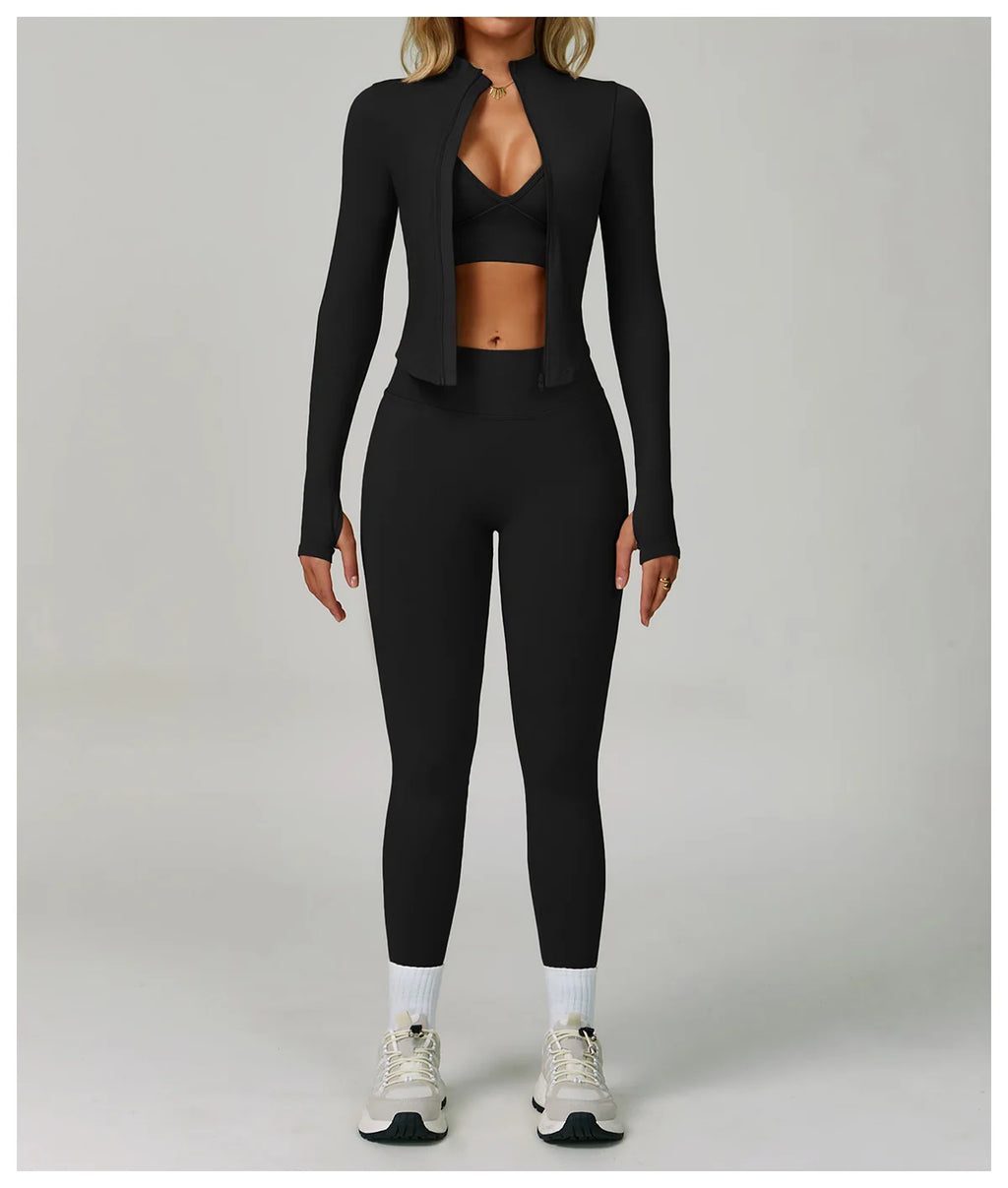 Catching Glances | Sport Bra + Active Leggings + Jacket Matching Set