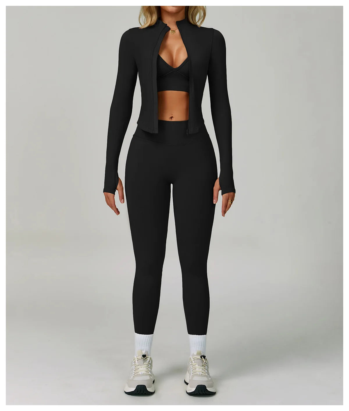 Catching Glances | Sport Bra + Active Leggings + Jacket Matching Set