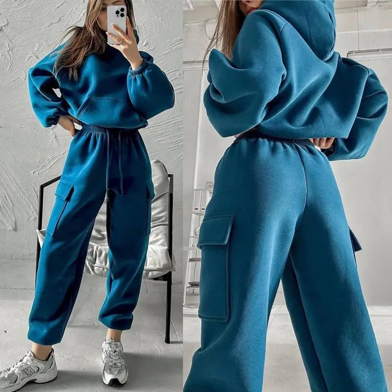 Now Babe, Jogger Hoody + Sweat Pants W/ Pockets Two-Piece Set