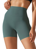 High Intensity Active Shorts in teal/green, mid-thigh length with curved seaming.