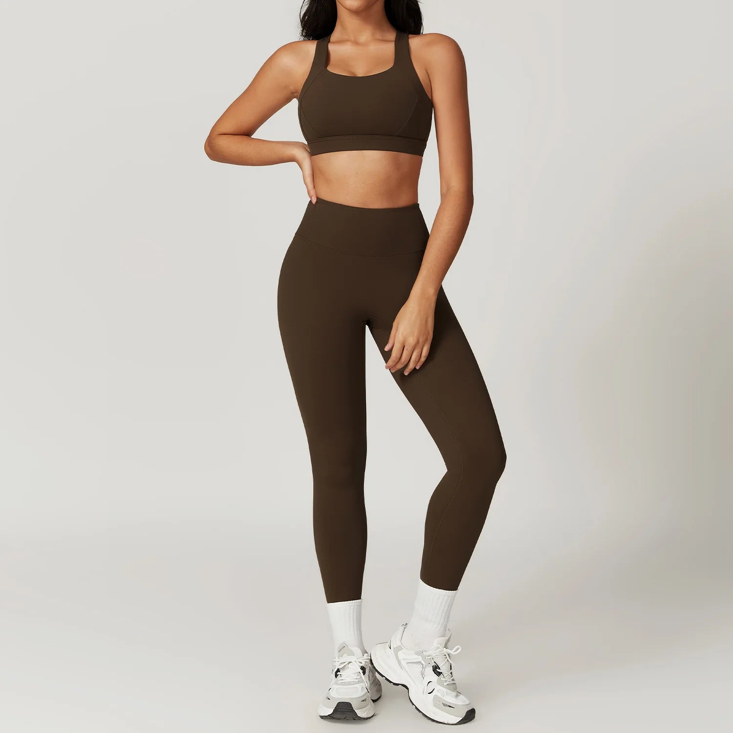 Fit Happens | Criss Cross Back Sports Bra + High Waisted Leggings Matching Set
