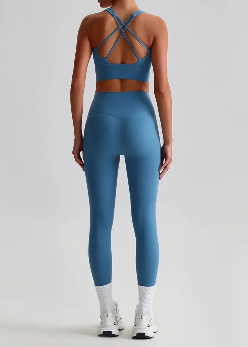 May Your Delulu Come Truelulu | Strappy X-Back Fitness Bra + High Waisted Leggings Set