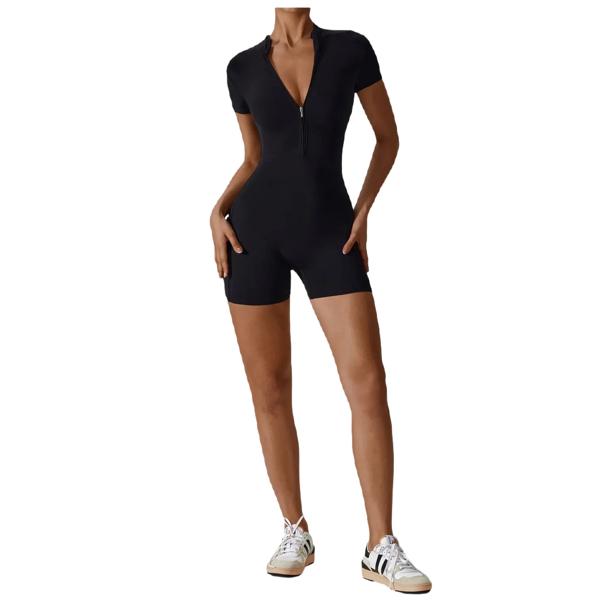 Fitted Coke Bottle Zipper One-Piece Romper