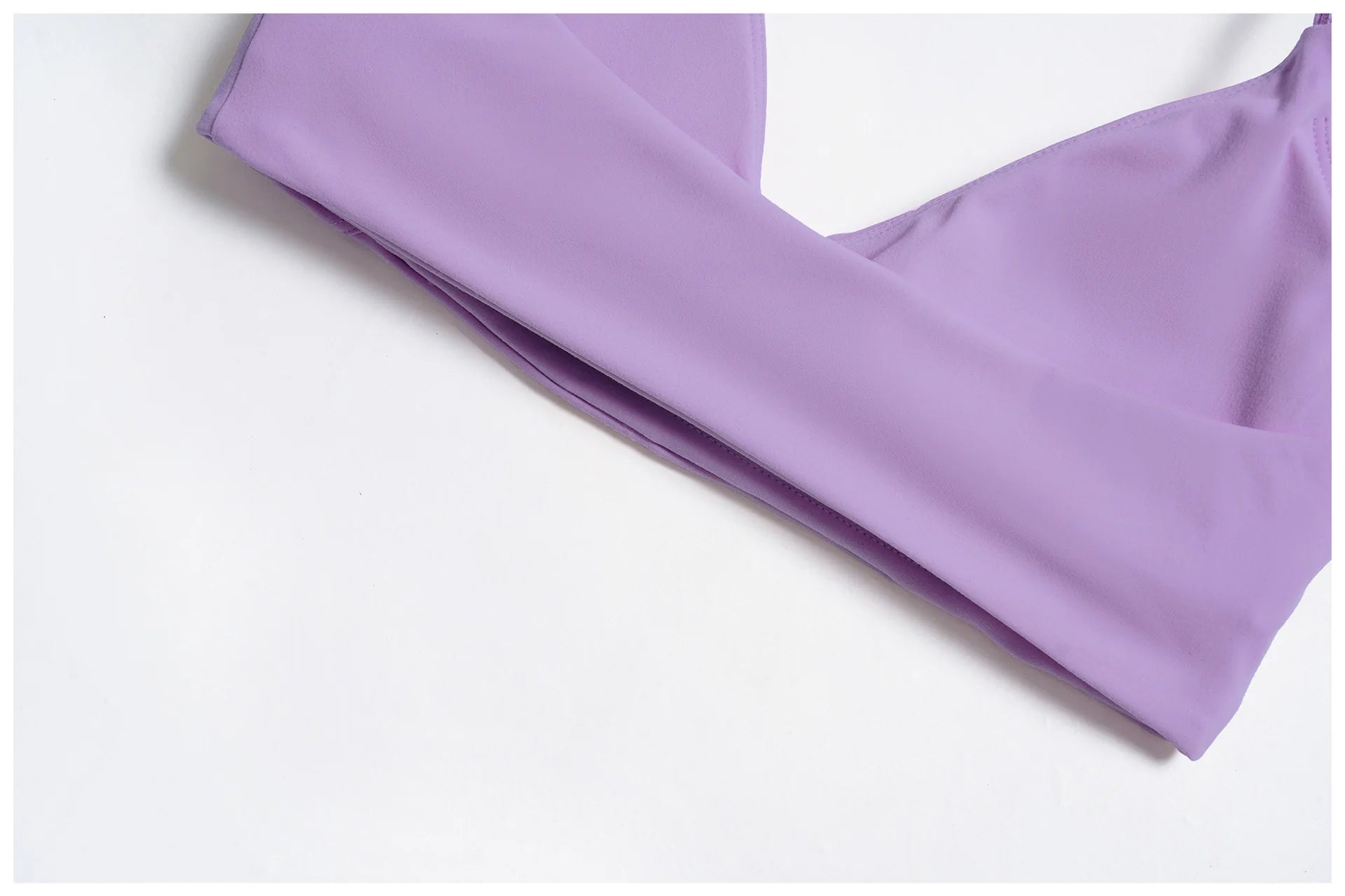 Lavender strap tank top bodice with seam lines and banded neckline