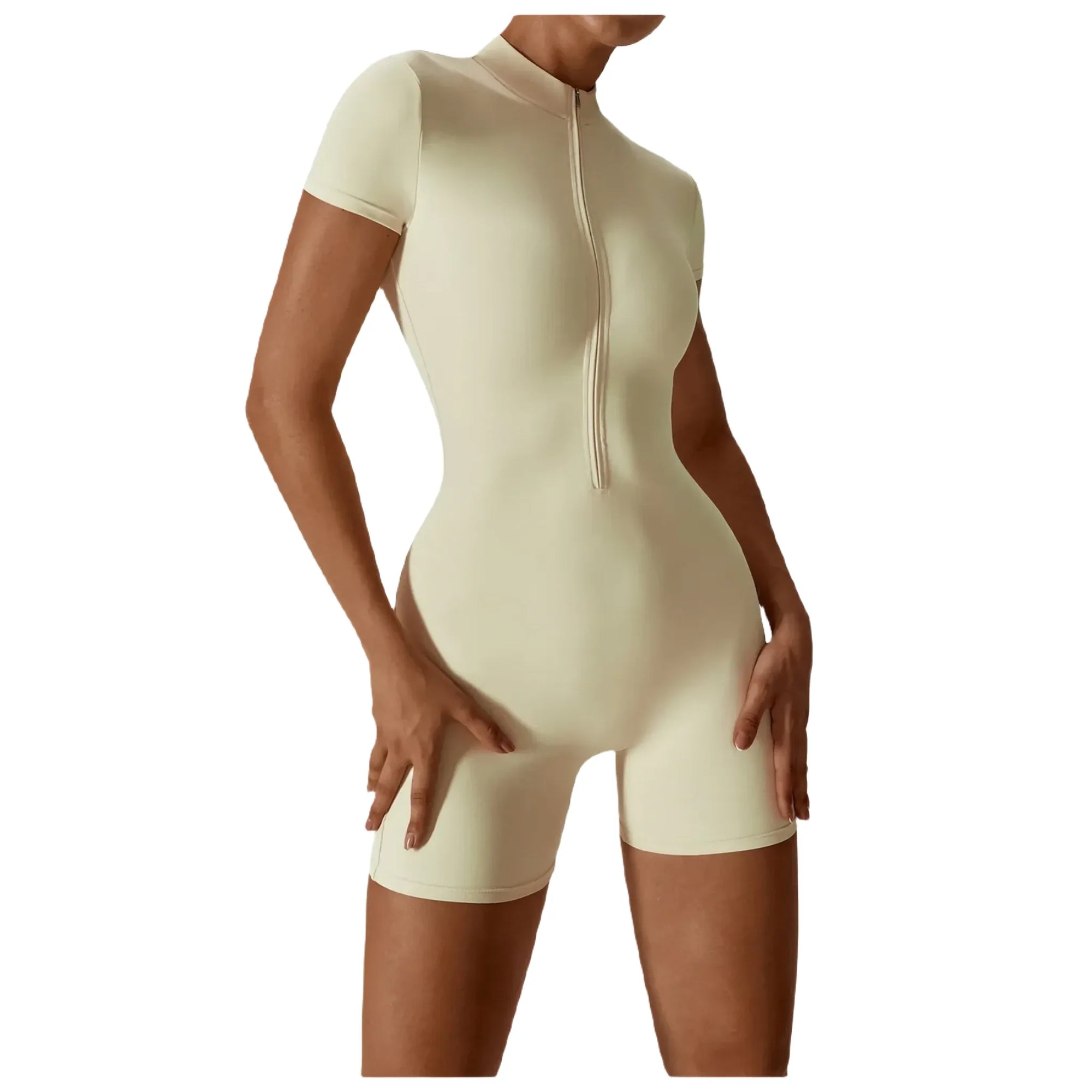 Fitted Coke Bottle Zipper One-Piece Romper