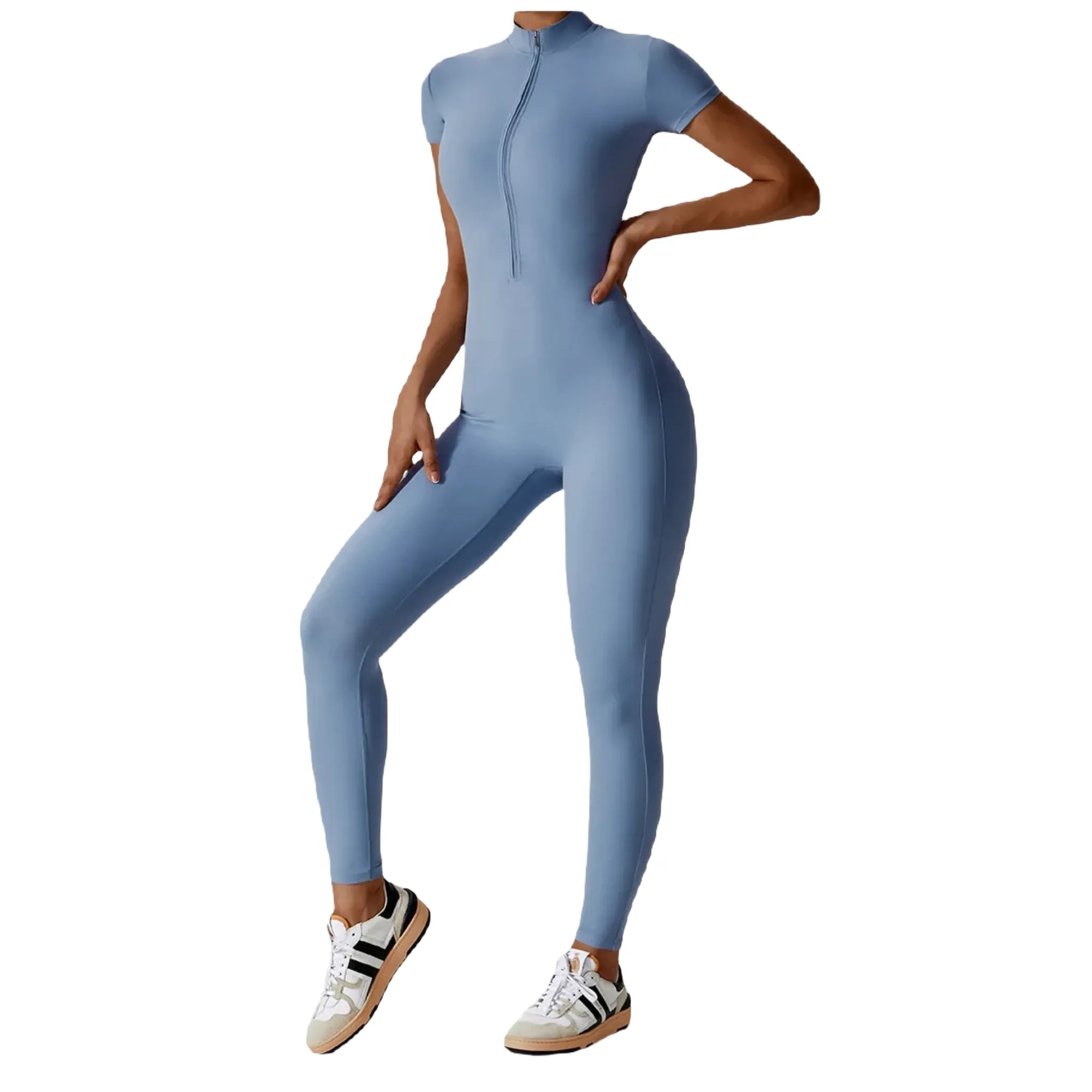 Sleeked Down Zipper Workout Jumpsuit