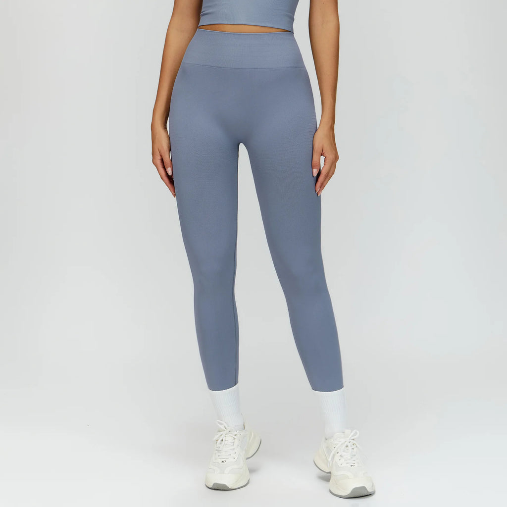 High-waisted active leggings in sea blue, ankle-length