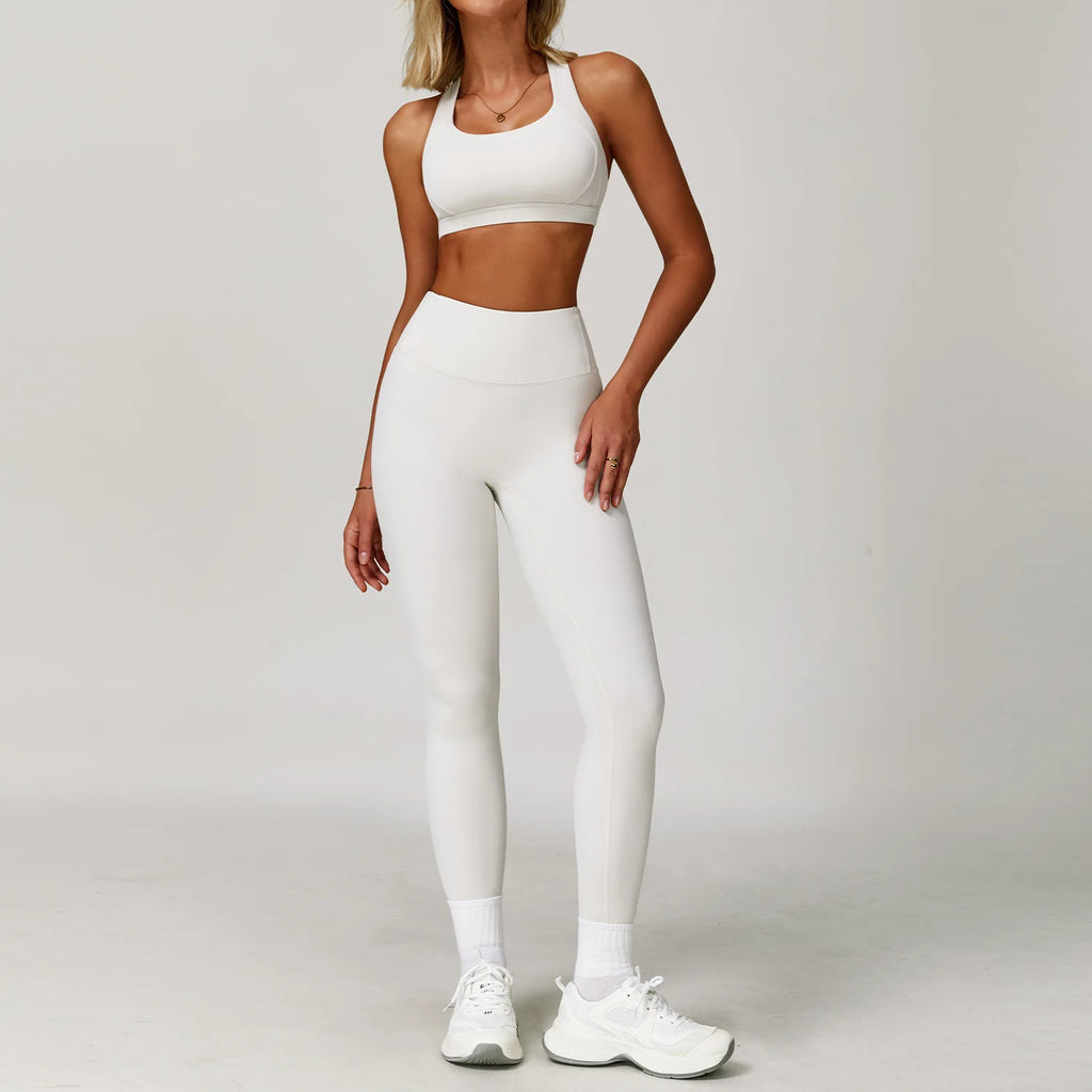 Fit Happens | Criss Cross Back Sports Bra + High Waisted Leggings Matching Set
